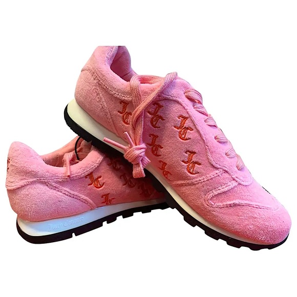 JUICY COUTURE Black Label Pink Velour Monogram Trainers - Picture 1 of 5